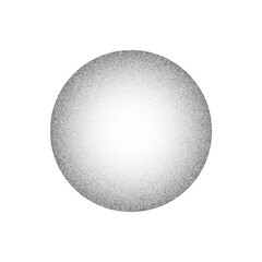 Grain circle gradient. Stippled round shape. Radial stochastic dotwork texture. Random grunge noise background. Black dots sphere. Halftone vector 