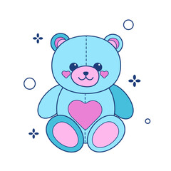 Cute bear, children's drawing, cute teddy bear on a white background, icon flat illustration. Kawaii bear with heart vector illustration.