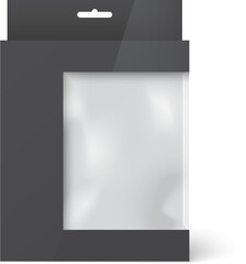Black vector product package boxes with a corner window