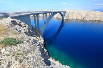 Pag bridge connects mainland and island, Adriatic sea, Croatia