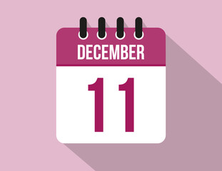 11 day December calendar. Calendar vector for December in pink color on light background