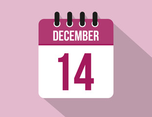 14 day December calendar. Calendar vector for December in pink color on light background