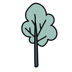 Minimal scandinavian doodle green tree isolated on transparent background. Nordic doodle in folklore style