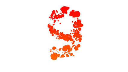 orange - red cartoon colour blots style font, number 9, isolated - object 3D rendering