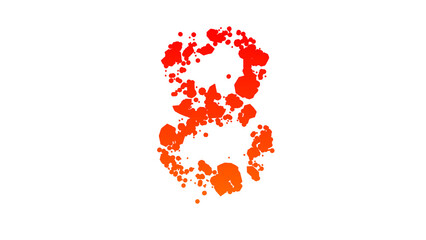 orange - red cartoon tint blots style alphabet, number 8, isolated - object 3D rendering