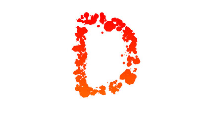 orange - red cartoon stain blots style font, letter D, isolated - object 3D illustration