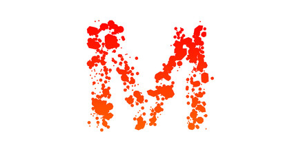 orange - red cartoon paint patches style alphabet, letter M, isolated - object 3D illustration