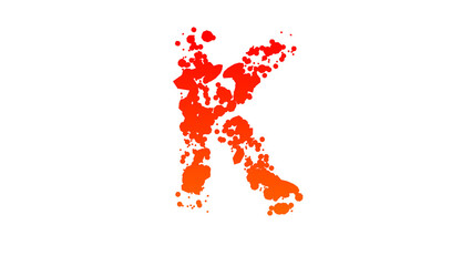 orange - red cartoon stain patches style alphabet, letter K, isolated - object 3D rendering