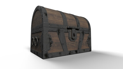 wood chest angle view with shadow 3d render