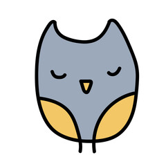 Minimal scandinavian doodle sleeping owl isolated on transparent background. Nordic doodle in folklore style