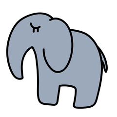 Minimal scandinavian doodle elephant isolated on transparent background. Nordic doodle in folklore style