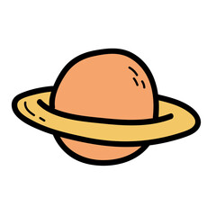 Minimal scandinavian doodle saturn planet isolated on transparent background. Nordic doodle in folklore style
