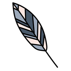Minimal scandinavian doodle feather isolated on transparent background. Nordic doodle in folklore style