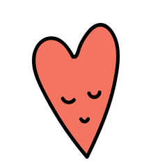 Minimal scandinavian doodle heart with face isolated on transparent background. Nordic doodle in folklore style