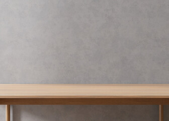 Empty wooden table top and blank concrete wall. Copy space for your object, product presentation. 3D rendering.