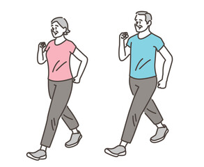 Obraz premium Full body vector illustration of an elderly couple walking