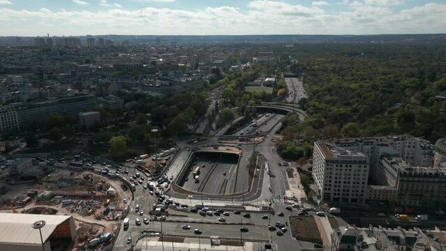 Boulevard P&eacute;riph&eacute;rique at Paris, France. Aerial backward