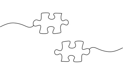 Continuous line drawing of puzzle, problem solving business, jigsaw, object one line, single line art, vector illustration