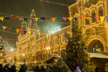 People on Christmas market on Red Square in Moscow city center