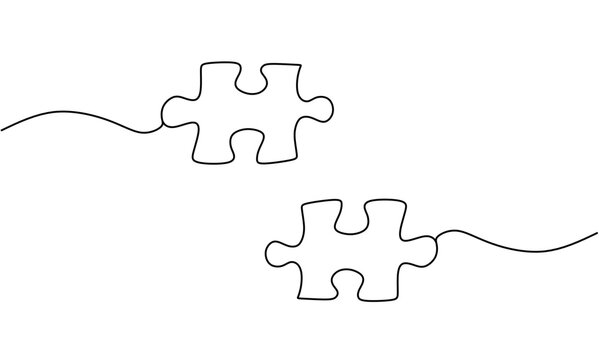 recommend clip art: Continuous line drawing of puzzle, problem solving business, jigsaw, object one line, single line art, vector illustration