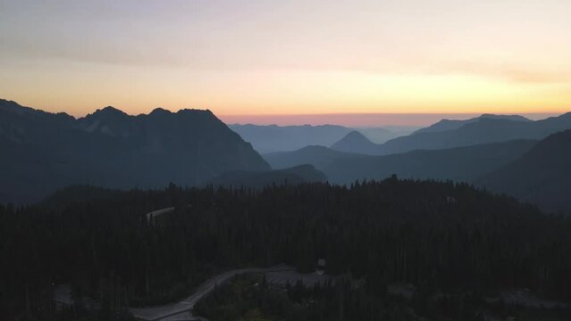 Crane Shot Of Famous Mount Rainier National Park In Washington State 
