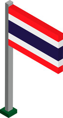 Thailand Flag on Flagpole in Isometric dimension.