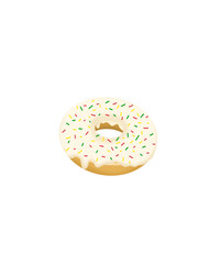 Donut icon with vanilla glazed and sprinkle. Food illlustration stock png.