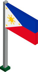 Philippines Flag on Flagpole in Isometric dimension.