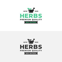 Herbs Logo Vector Isolated or Herbs Label Vector on White Background. Simple logo design for herbal products. Suitable for herbal product labels or 100% natural herbal logos.