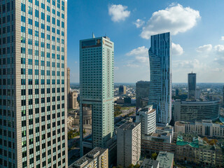 wieżowce, drapacze chmur, budynki biznesowe w centrum miasta, warszawa - obrazy, fototapety, plakaty