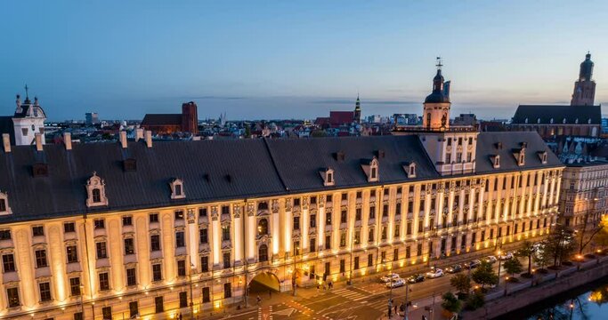 Wroclaw city traffic hyperlapse near the university.