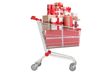 Shopping cart with wrapped presents