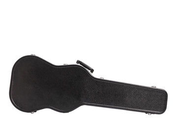 Closed black hard case for an electric guitar