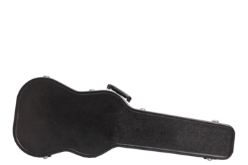 Closed black hard case for an electric guitar