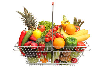 Shopping basket with fruit and vegetables