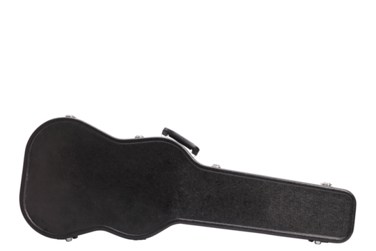 Closed black hard case for an electric guitar