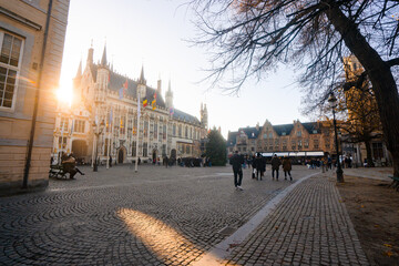 Obraz premium Brugge City Hall , locate at Burg Square in old town during winter sunny day : Brugge , Belgium : November 30 , 2019