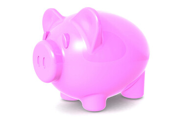 Realistic pink piggy bank isolated on white background