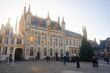Fototapeta na wymiar Brugge City Hall , locate at Burg Square in old town during winter sunny day : Brugge , Belgium : November 30 , 2019