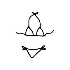 Women bikini swimsuit doodle style vector illustration isolated on white