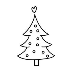 Christmas tree line illustration, winter line art vector, christmas decoration element, minimalist line tree vector