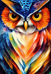 Obraz premium Colorful owl looking serious 3d illustrated 