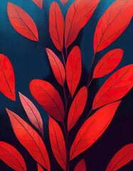 Red leafs on blue ground 3d illustrated 
