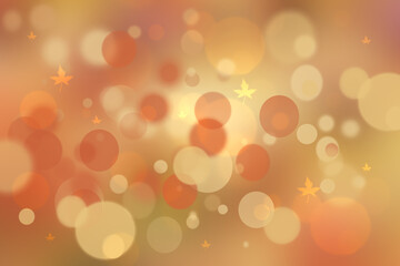 Hello autumn background. Abstract autumn gradient gold yellow orange bright background texture with leaves and bokeh circles. Indian summer. Card design with space text. Beautiful backdrop.