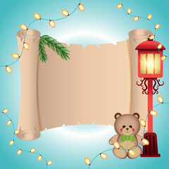 Christmas card with holiday elements composition.