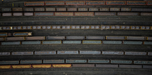 Railway aerial background shot of a rail freight yard with track