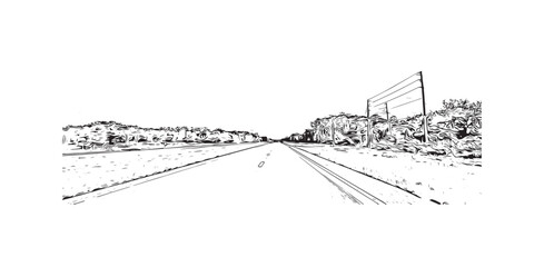 Fototapeta premium Building view with landmark of Palm Bay is the city in Florida. Hand drawn sketch illustration in vector.