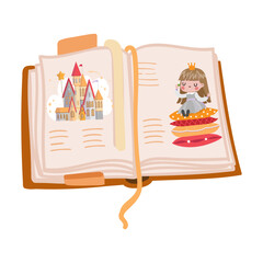 
opened book with princess and the pea pictures