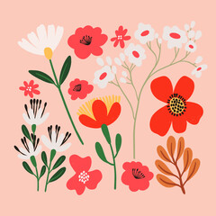 Modern abstract flowers and plants collection 'Blossom'. Floral cards with modern abstract flower pattern