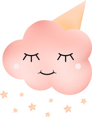 A cute cloud sleeps in a hood. Watercolor style.